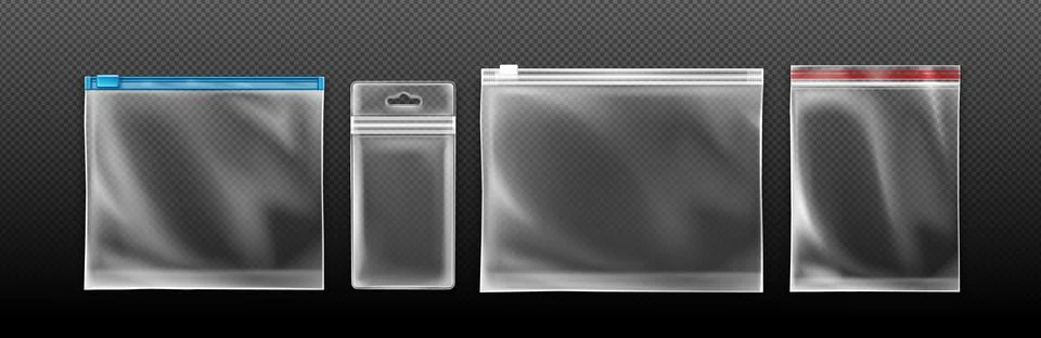 Clear zip lock bag set with transparent plastic Stock Illustration