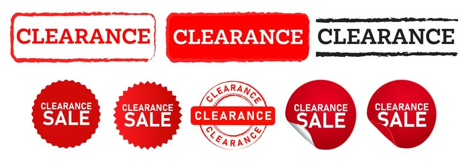 Clearance circle and rectangle red stamp and label sticker sign business Stock-Illustration