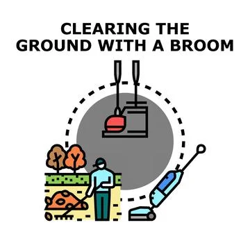 Clearing ground area with broom and cleaning tools Stock Illustration