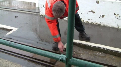 Clearing raining water from the points Stock Footage 5186731