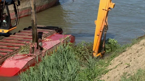 Clearing riverbeds and cleaning of pond bottom. Video stock 137207333