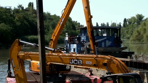 Clearing riverbeds and cleaning of pond bottom. Stock Footage 137210722
