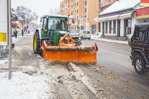Clearing roads of snow Stock Photos