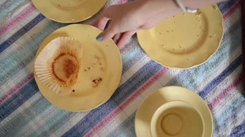 Clearing Table After Coffee and Cakes Stock Footage 46114915