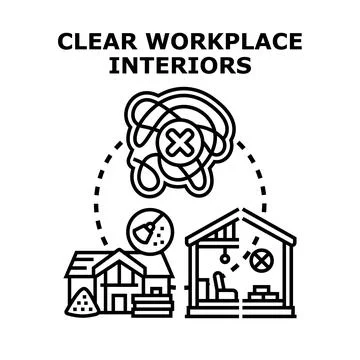 Clearing workplace interiors creating order environment concept Ilustración de archivo