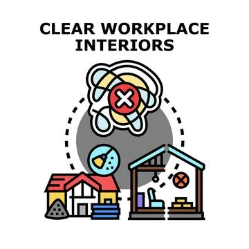 Clearing workplace interiors creating order environment concept Stock Illustration