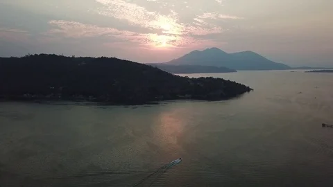 Clearlake Sunset with Boat Stock Footage 80012124