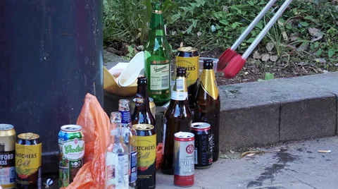 Clearner cleaning the used beer can after a music event Video stock 54763344