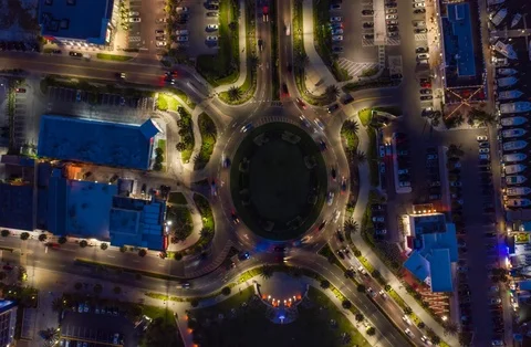 Clearwater Beach, FL Aerial Hyperlapse at Roundabout, Night - 1 Stock Footage
