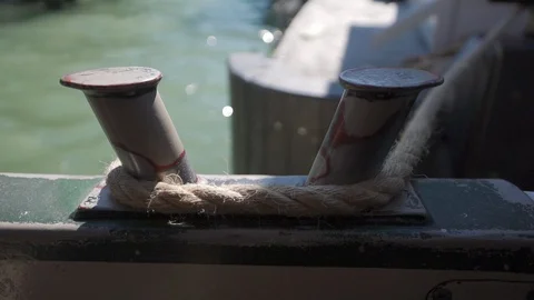Cleat Hitch node on ferry boat Venice Stock Footage 104188687