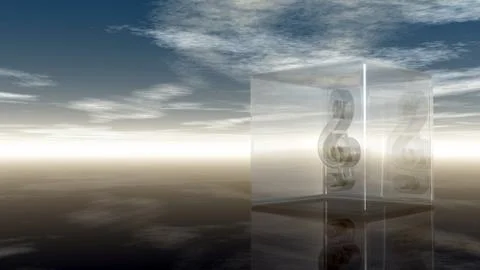 Clef in glass cube under cloudy sky - 3d rendering Stock Illustration