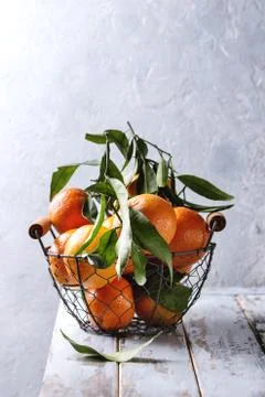 Clementines with leaves Stock Photos