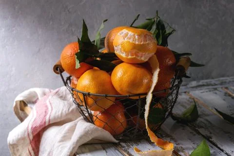Clementines with leaves Stock Photos