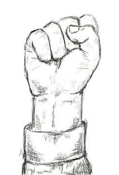Clenched fist held high in protest - sketch illustration イラスト素材