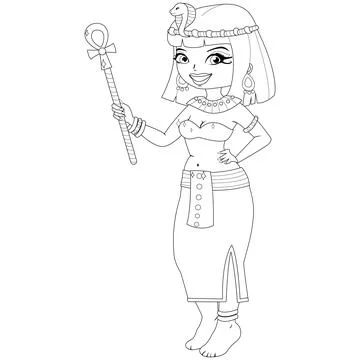 Cleopatra of ancient Egypt. Vector black and white coloring page. Stock Illustration