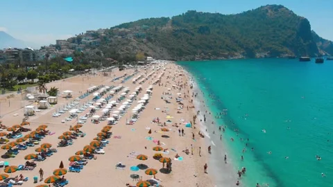 Cleopatra Beach Turkey | Stunning Drone Aerial View Stock Footage 130494111