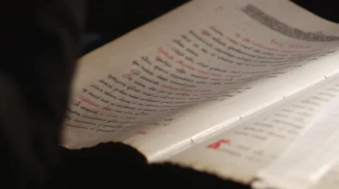 Clergy's Hands Are Leafing Through a Book Old Antique Book With Ancient Slavic 動画素材 58001930