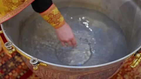 Cleric Blesses Baptism, Cleric Blesses Ornate Fountain Filled With Holy Water Stock-Footage 323624931