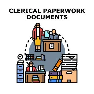 Clerical paperwork documents creating and organizing process Ilustração Stock