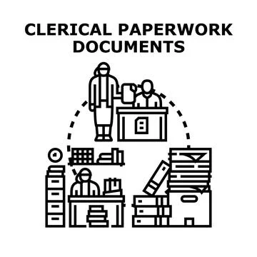 Clerical paperwork documents creating and organizing process イラスト素材