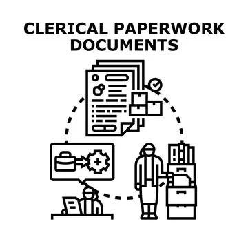 Clerical paperwork management process and document organization Stock Illustration