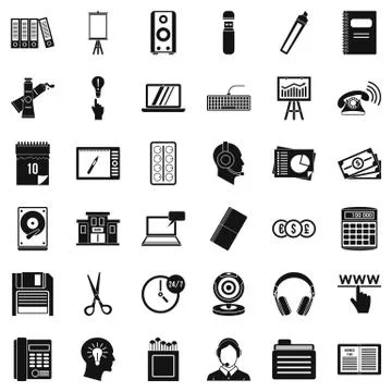 Clerical work icons set, simple style Stock Illustration