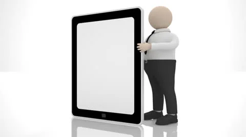 The clerk holding a large tablet PC. Video stock 24832759