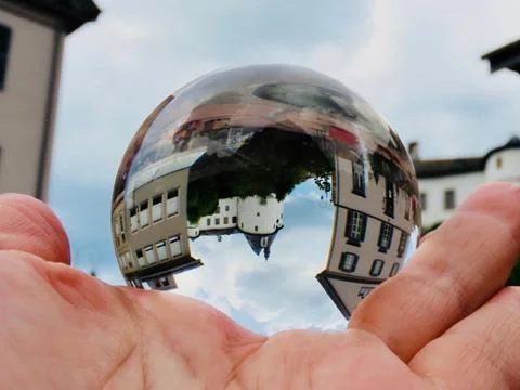 Clervaux castle in crystal ball Stock Photos