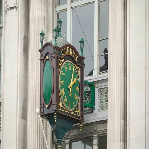 The Clerys clock on the side of the street Stock Footage 69538331