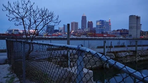 Cleveland, downtown from the docks Stock Footage 57671132