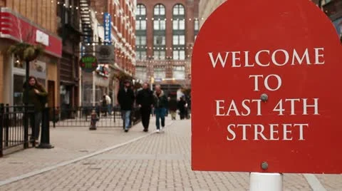 Cleveland E 4th Street Rack Focus Stock Footage 10825300