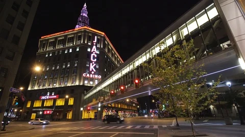 Cleveland Jack Casino Night Intersection Static 스톡 동영상 95771226