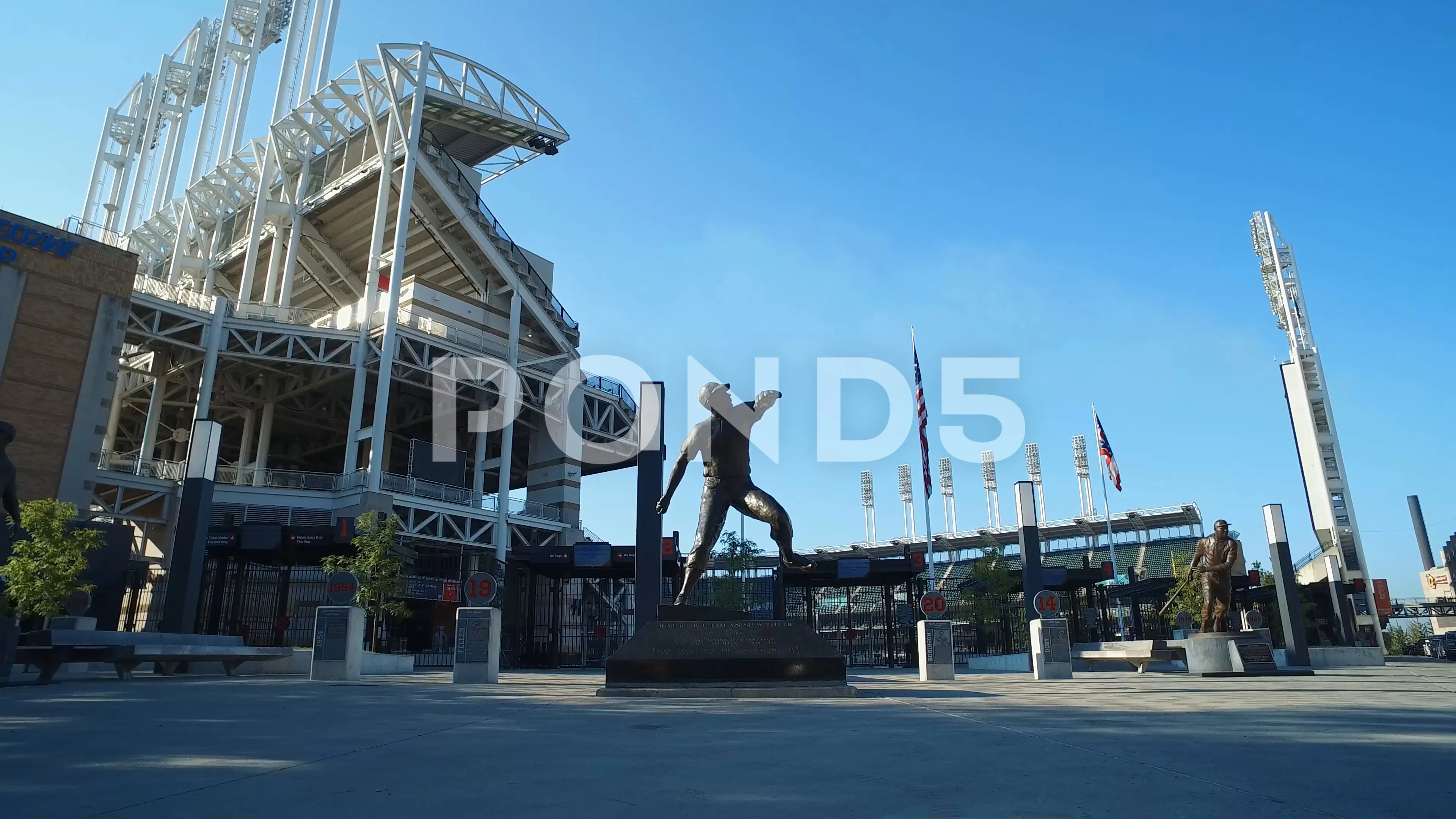 What's the story behind the iconic statues outside Progressive Field?