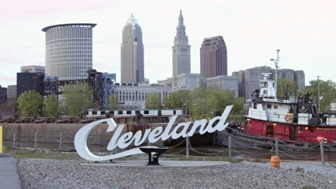 Cleveland Script Sign with Ship Stock Footage 155518033