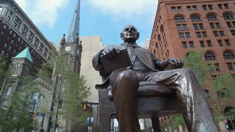 CLEVELAND,  STATUE DOWNTOWN Stock Footage 70160937