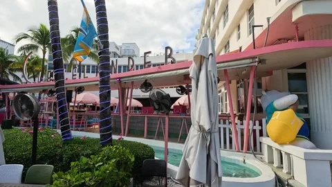 The Clevelander Hotel along Ocean Drive at South Beach in Miami Beach Flori.. Stock Footage 326003230