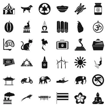 Clever elephant icons set, simple style Stock Illustration
