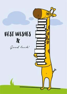 Clever giraffe student studies exams / Best wishes and good luck Stock Illustration