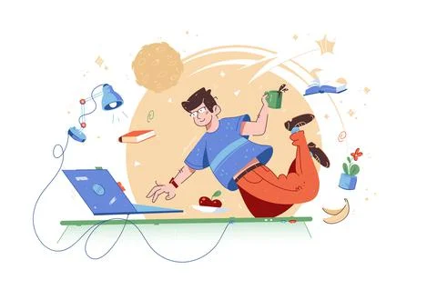 Clever guy fly in work space Stock Illustration