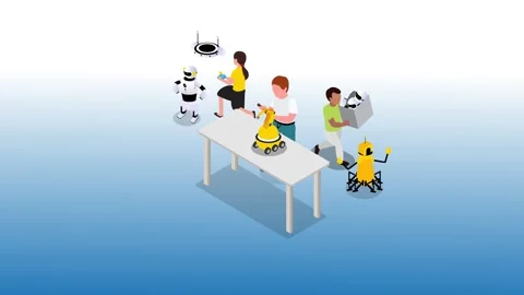 Clever kids building robots Stock Footage 261120447