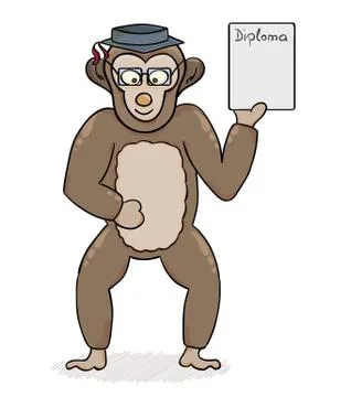 Clever monkey with diploma Stock Illustration