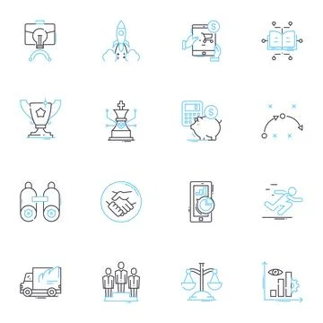 Clever move linear icons set. Strategy, Tactic, Cunning, Quick-witted, Shrewd Ilustración de archivo