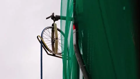 Clever old proven method, a wheel to pull up and let down tools and materials Stock Footage 270371408