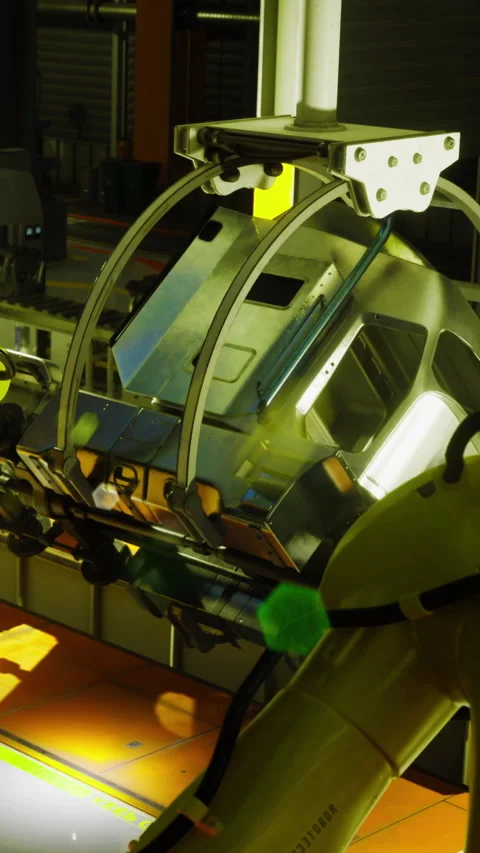 Clever robotic arm moves shiny circuit board in a high tech factory Stock Footage 331833814