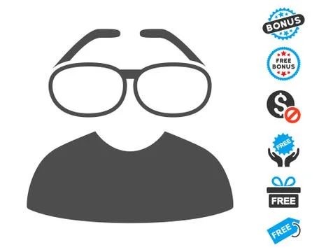 Clever Spectacles Flat Icon with free bonus elements Stock Illustration