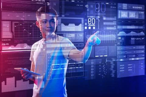 Clever web developer feeling satisfied after finishing his work Stock Photos