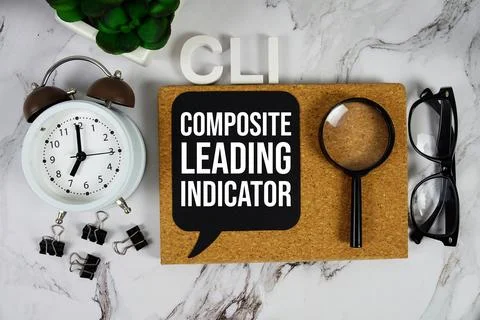 CLI - Composite Leading Indicator acronym with alarm clock and magnifying g.. Foto stock
