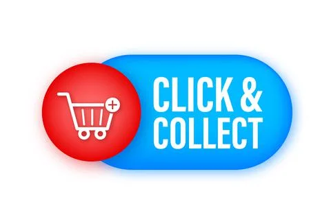 Click and collect banner. Flat style. Website vector icon. Vector stock Stock Illustration
