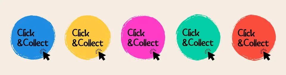 Click and collect with computer mouse pointer on circle stamp. Vector Stock Illustration