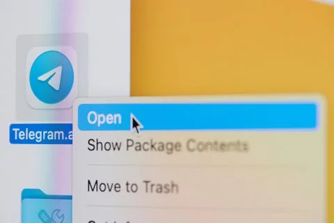Click and open telegram app Stock Photos